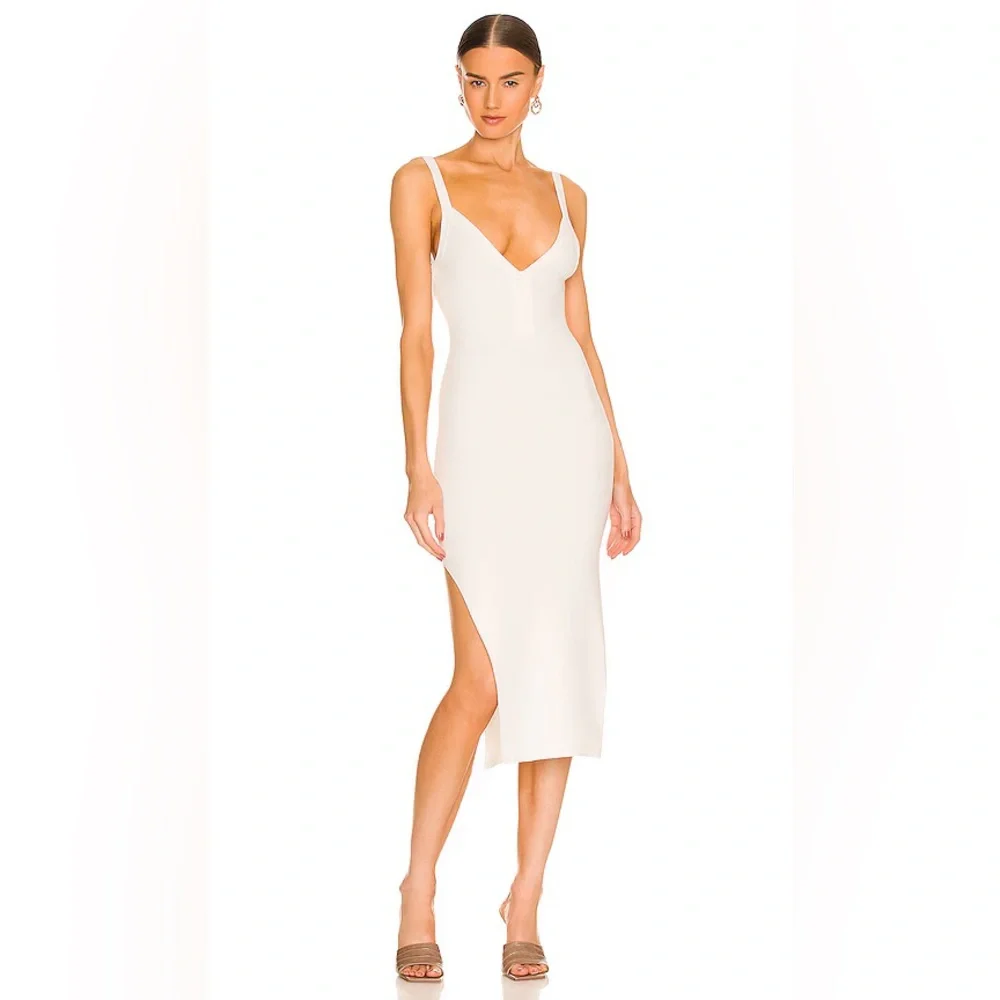 blue dress for baby girl Zapaka Women Bodycon Engagement Dress with Fringe Ivory Midi Long Sleeves Wedding Reception Dress, Ivory / US18W main image 0